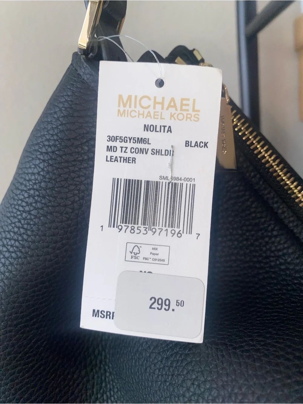 Michael Kors Black Pebbled Leather Purse with Gold Logo Charm